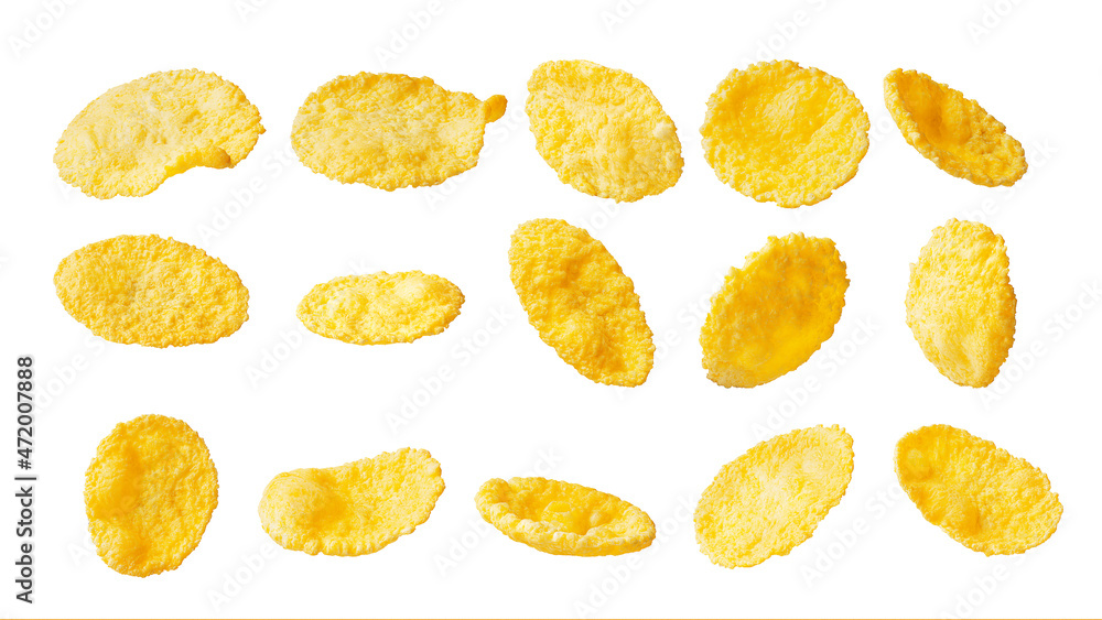 corn flakes set isolate different sides corn flakes set isolate different sides