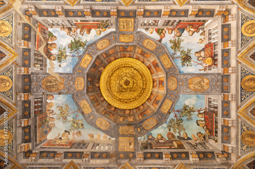 FERRARA, ITALY - NOVEMBER 9, 2021: The renaissance ceiling frescoes in the   palace Palazzo Costabili by Benvenuto Tisi (Garofalo 1481 – 1559) photo