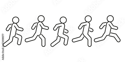 Running crowd people, hurry human, competition, line art. Rush, sports jogging. Hurry up and be on time. Vector illustration