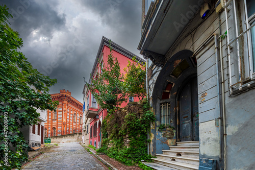 Balat district street view in Istanbul. Balat is popular tourist attraction in Istanbul, Turkey. photo