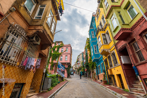Balat district street view in Istanbul. Balat is popular tourist attraction in Istanbul, Turkey. © nejdetduzen