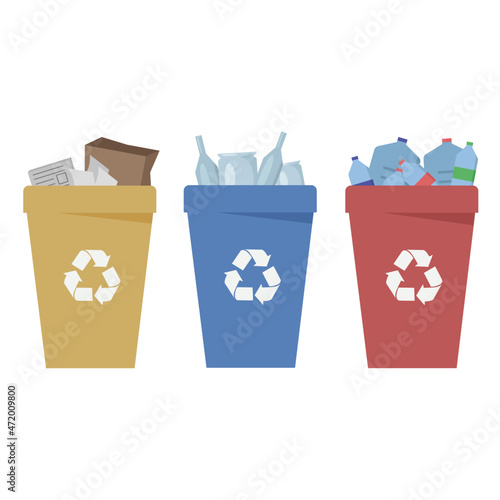 three recycle bins with garbage