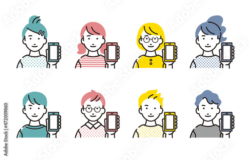 スマホの画面を見せる子供セット