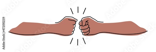 Fist bumping banner hand drawn with single line
