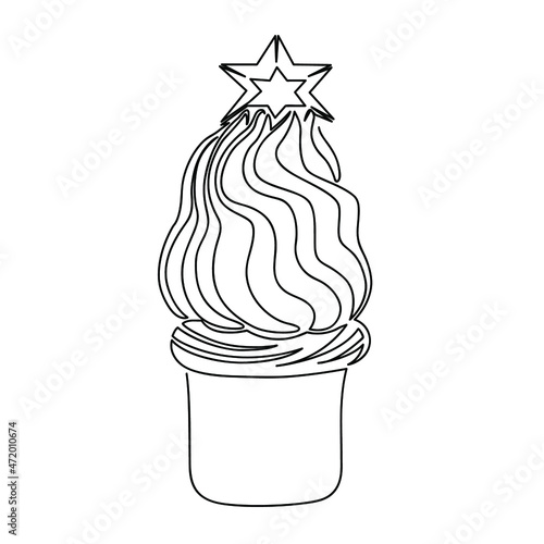 Christmas cake in the shape of a Christmas tree. Drawn in one continuous line.