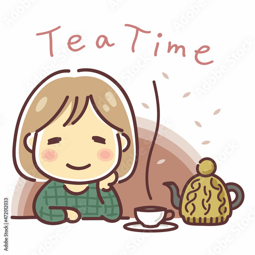紅茶を楽しむ女性のイラスト