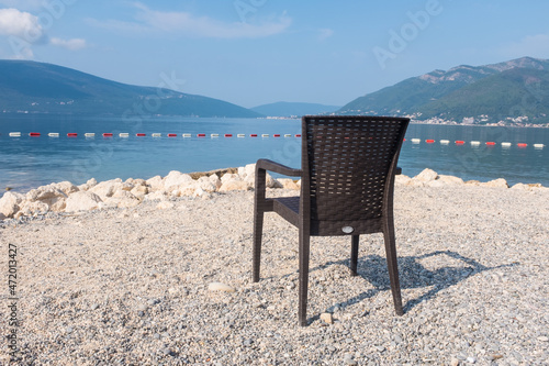 Empty chair and table with outdoor view. Tivat Porto Montenegro 