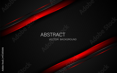 Dark steel mesh abstract background with black and red polygon shapes, free space for design. modern technology innovation concept background	