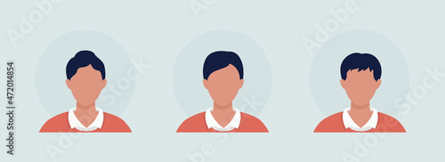 Different male hairstyles semi flat color vector character avatar set. Casual style. Portrait from front view. Isolated modern cartoon style illustration for graphic design and animation pack