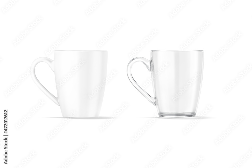 Blank ceramic and glass henley mug with handle mockup, isolated Blank ceramic and glass henley mug with handle mockup, isolated