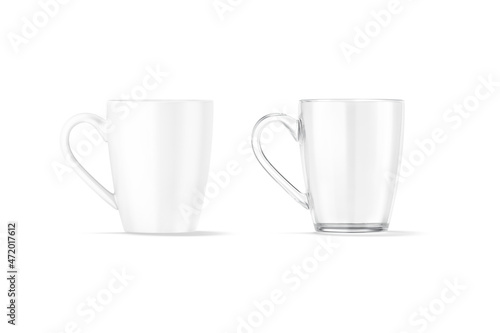 Blank ceramic and glass henley mug with handle mockup, isolated photo