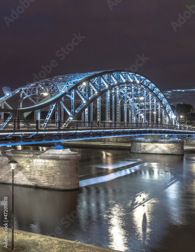 Pilsudski Bridge during night. Krakow, Poland.