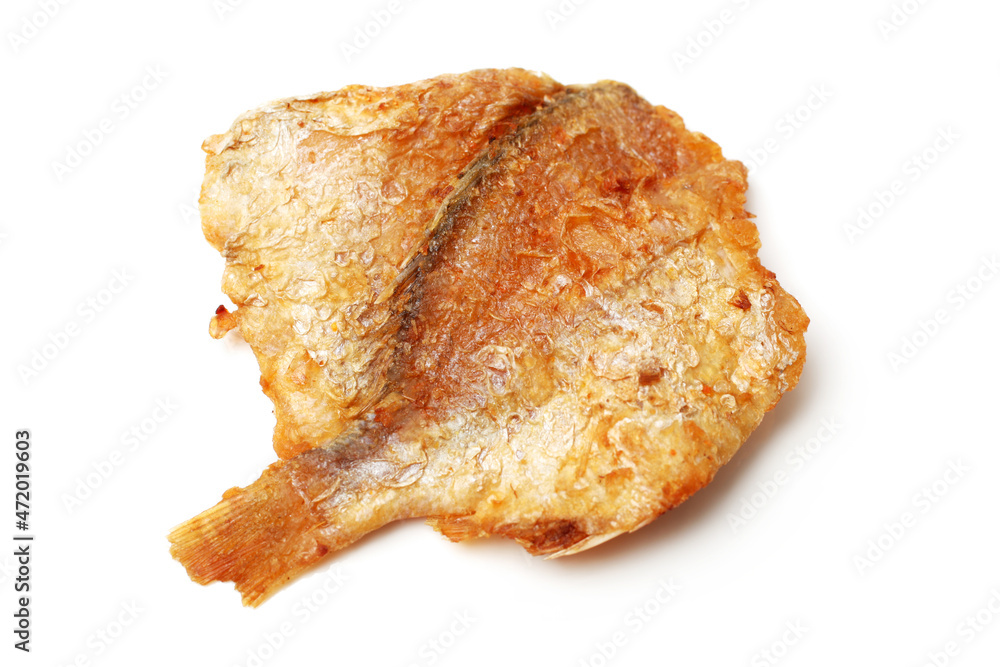 Dried fish slice on white backgroun