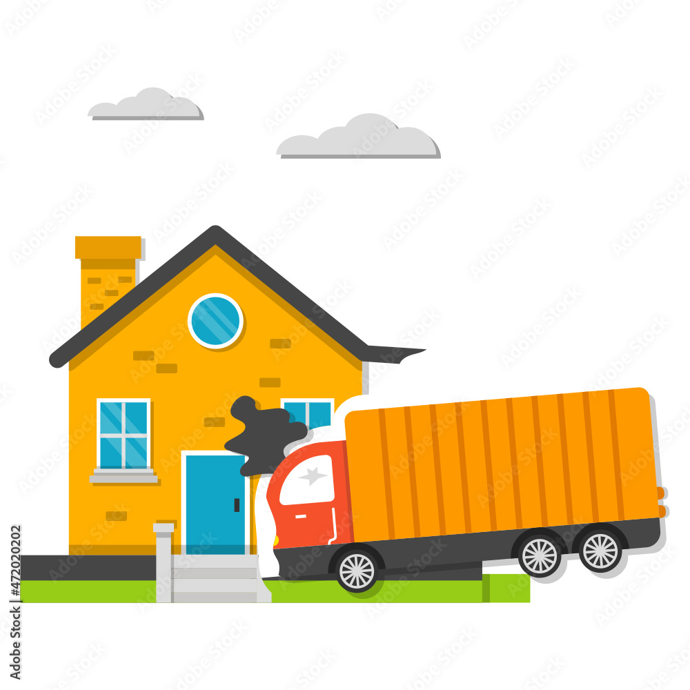 Cargo Truck is Being hit to Home Concept Vector Color Icon Design, Natural disaster Symbol, Environmental Conservation Sign, Act of God Stock Illustration Cargo Truck is Being hit to Home Concept Vector Color Icon Design, Natural disaster Symbol, Environmental Conservation Sign, Act of God Stock Illustration