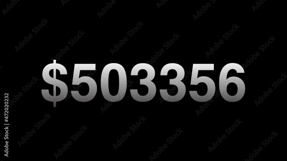 Million dollar counter animation on a black background Million dollar counter animation on a black background