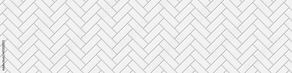 White herringbone tile seamless pattern. Subway stone or ceramic wall background. Kitchen backsplash or bathroom wall texture. Vector flat illustration.