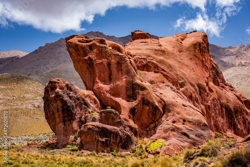 red rock formation in famatina landscape, la rioja, argentina