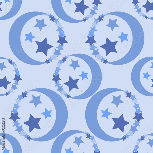 Vászonkép Seamless pattern with moon and stars on blue background