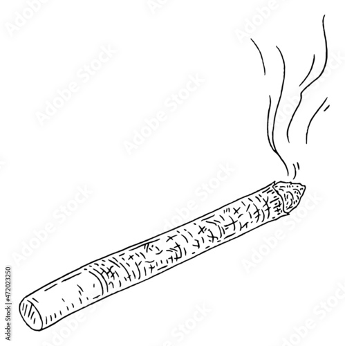 Smoldering handmade cigarettes with smoke. Vintage engraving illustration