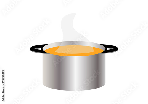 Cazuela, cacerola u olla con crema o puré de zanahoria caliente. Platos calientes. Primeros platos. Platos de cuchara. Cocina de invierno