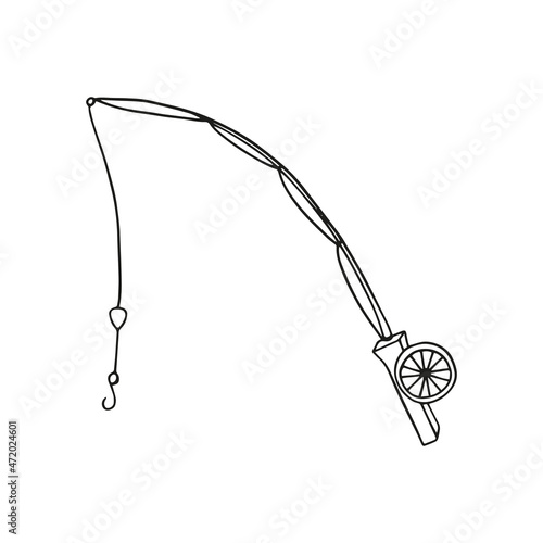 vector doodle fishing rod icon with a reel, fishing. isolated