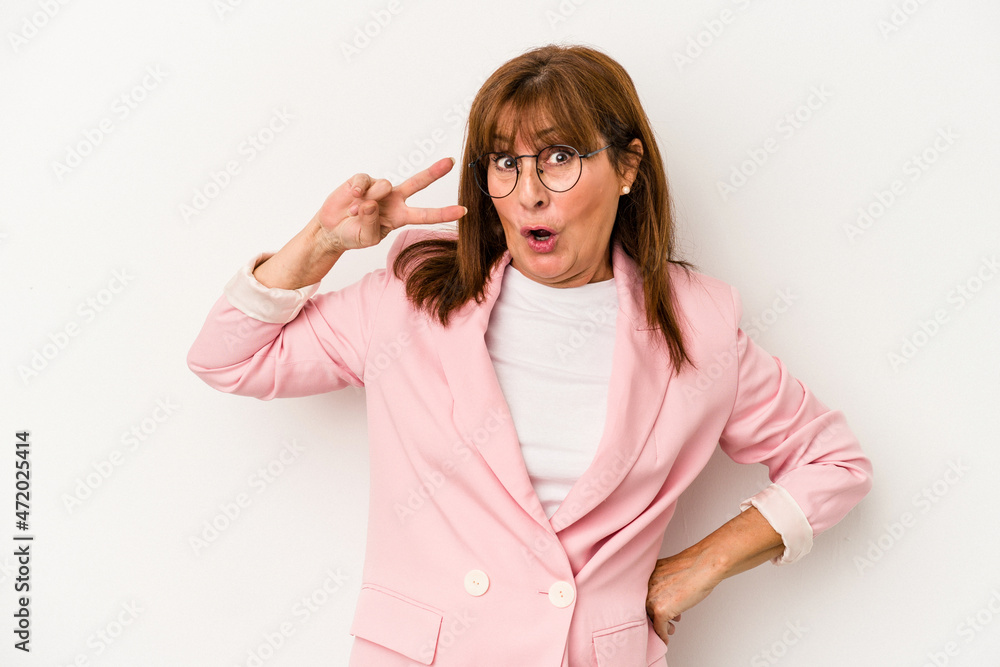 Middle age caucasian woman isolated on white background dancing and having fun. Middle age caucasian woman isolated on white background dancing and having fun.