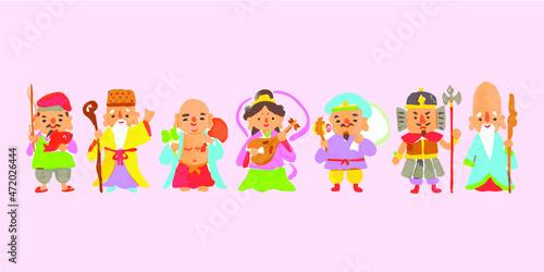 七福神　ピンク背景