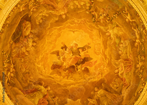 Obraz na plátne FORLÍ, ITALY - NOVEMBER 11, 2021: The detail of fresco of God the Father among the four Evangelist symbols in cupola of Cattedrala di Santa Croce by Giovanni Secchi (1876 - 1950)