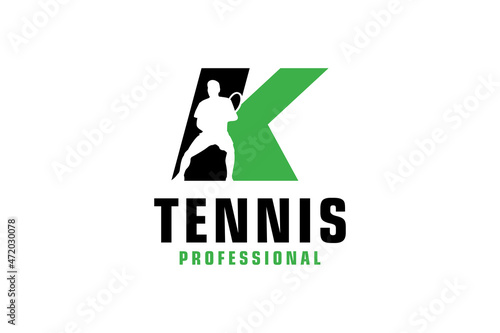 Letter K with Tennis player silhouette Logo Design. Vector Design Template Elements for Sport Team or Corporate Identity.