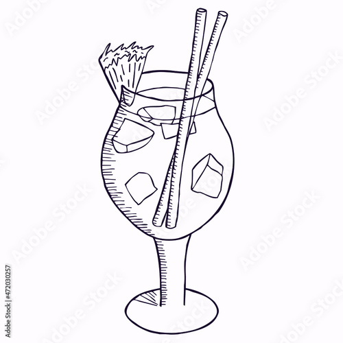 Cocktail pina colada with ice is isolated on a white background. Stock vector illustration.