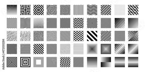 Set of Geometric Square Patterns. Collection Of Abstract Shape Elements. Memphis Graphic Vector Design.