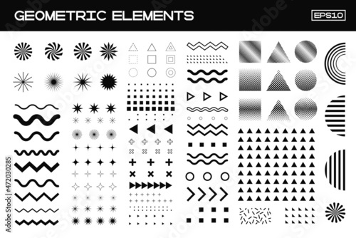 Collection of Memphis Elements. Vector Geometric Shapes Set.