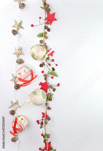 Christmas warm background with different ornaments and objects for creating art