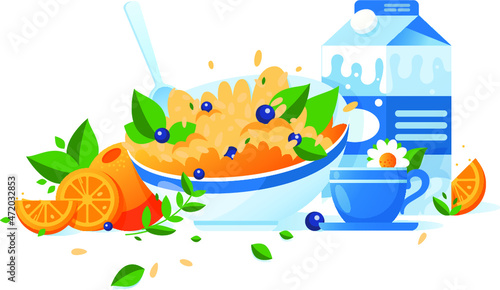 Flat Food with Cup Cereal For Breakfast