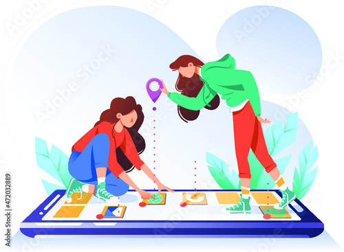 Young Woman Map Place with Point