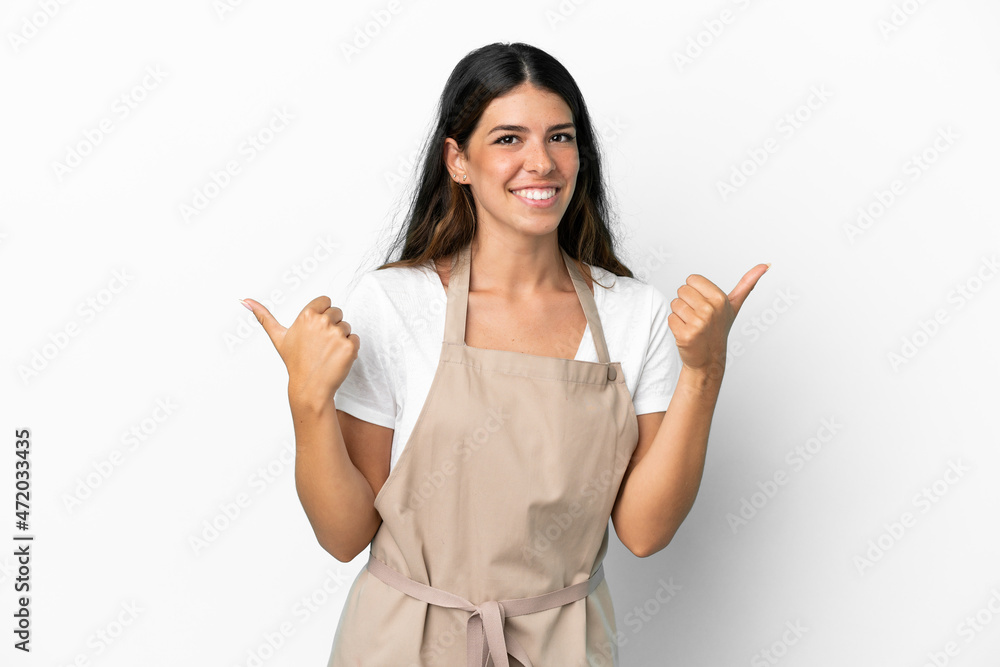 Restaurant waiter over isolated white background with thumbs up gesture and smiling Restaurant waiter over isolated white background with thumbs up gesture and smiling