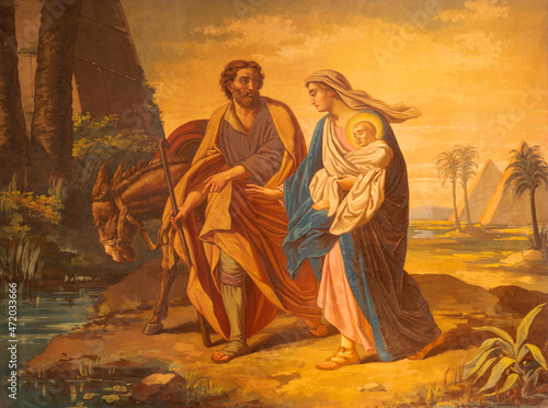 FORLÍ, ITALY - NOVEMBER 11, 2021: The fresco of Flight the Egypt in the Catte...