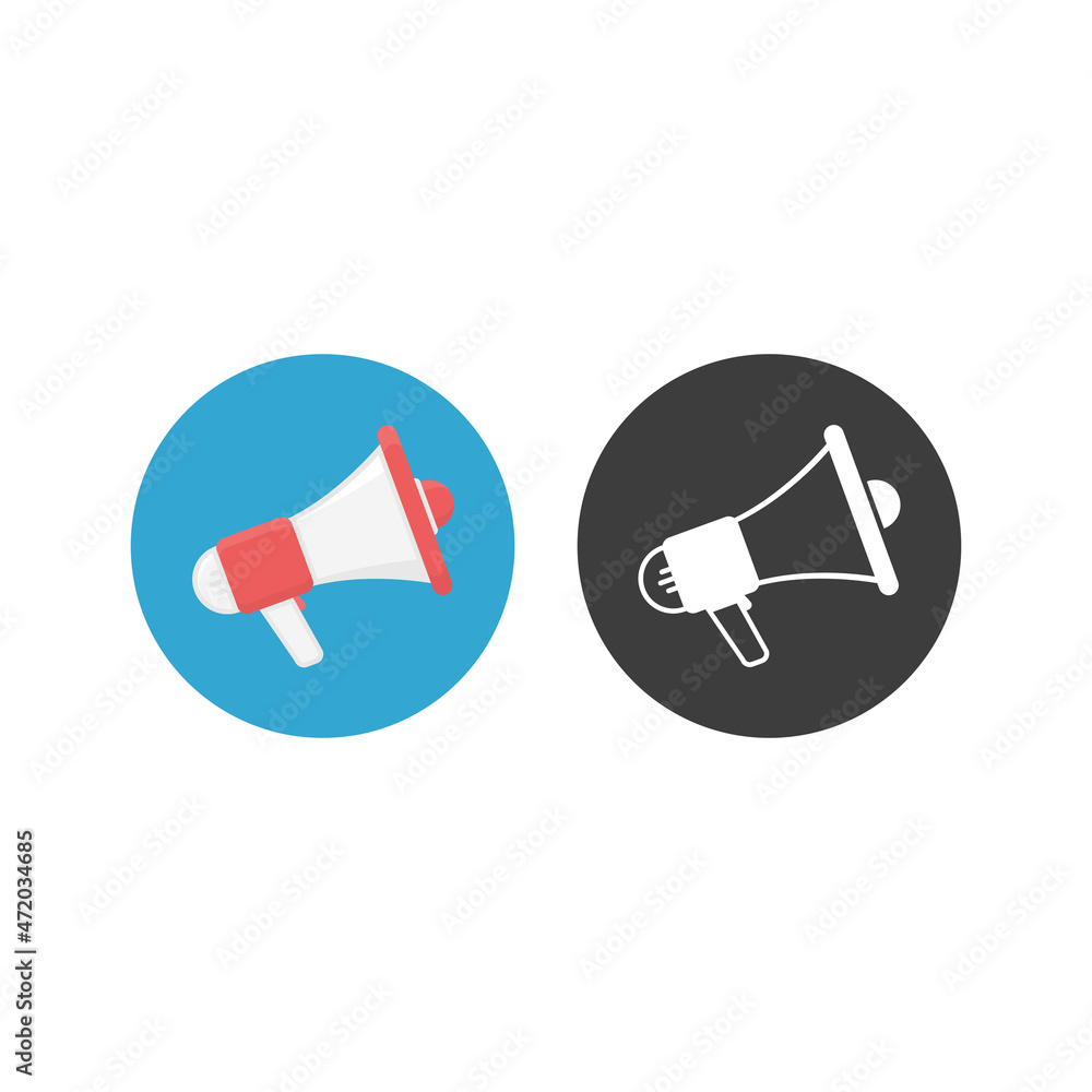 Megaphone flat web icon. Loudspeaker sign isolated on white background. Design element for poster, emblem or flyer. Social media, promotion or marketing concept. Vector illustration. Megaphone flat web icon. Loudspeaker sign isolated on white background. Design element for poster, emblem or flyer. Social media, promotion or marketing concept. Vector illustration.
