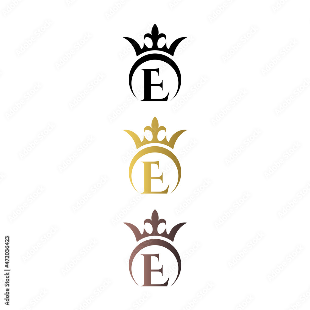 letter E with crown luxury logo letter mark free stock vector