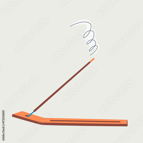 Aromatic stick on a wooden stand. Step by step instructions for incense sticks. Vector doodle isolated illustration.