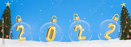 golden 2022 in christmas ball with Happy New Year concept