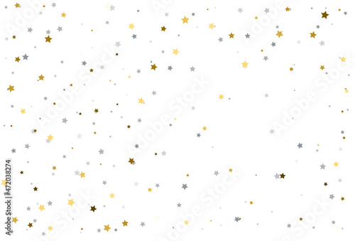 Christmas background with gold and silver stars. Silver and gold star Celebration Confetti.