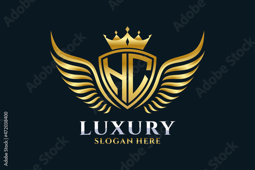 Luxury royal wing Letter HC crest Gold color Logo vector, Victory logo, crest logo, wing logo, vector logo template.