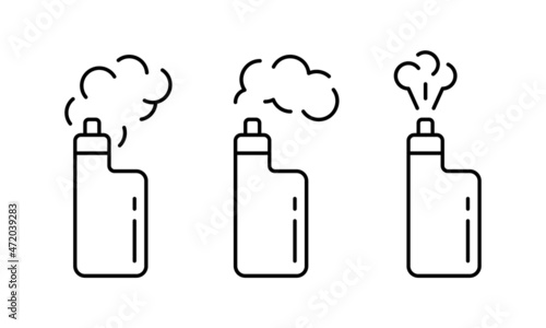 Vape linear icons set. Outline simple vector of electronic cigarette with smoke. Contour isolated pictogram on white background