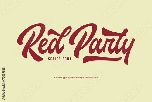 Red Party. Original Retro Script Font. Vector