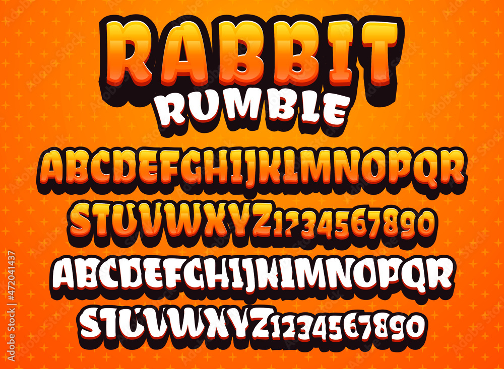 funny cute rabbit rumble 3d cartoon game logo title text effect Stock ...