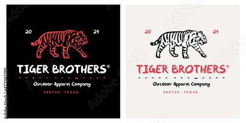 Tiger brothers logo template with stylish ink brush illustration