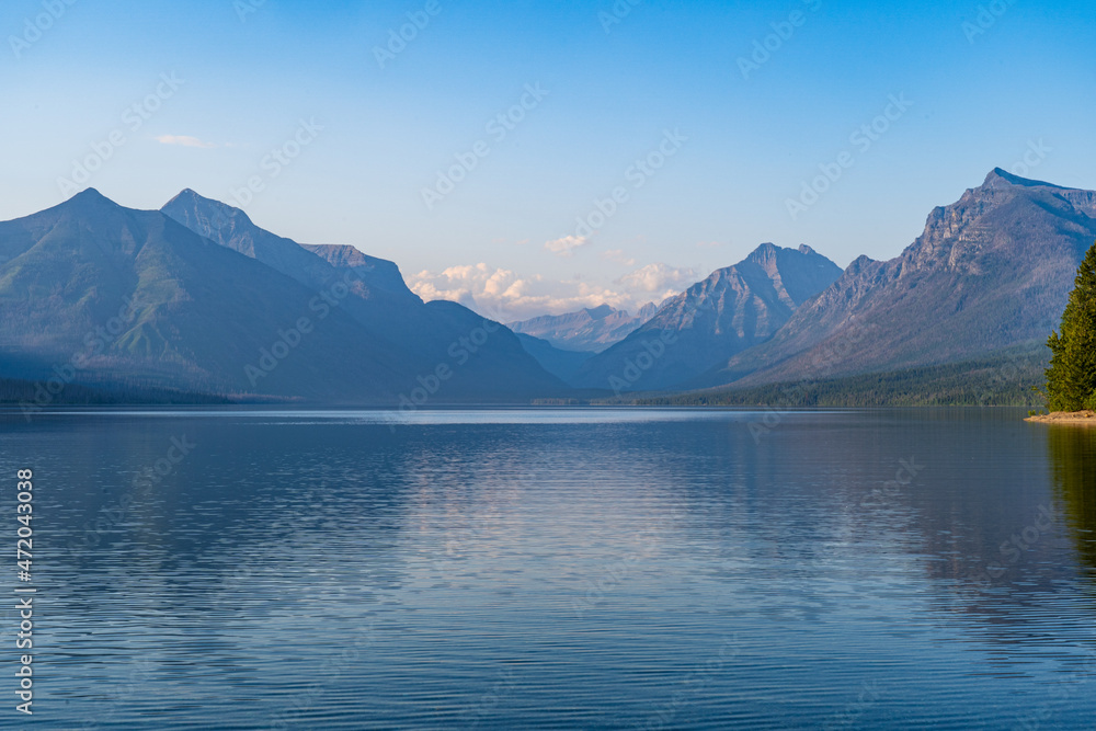 Lake McDonald in Glacier National Park in Montana on a sunny summer evening