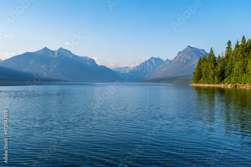 Lake McDonald in Glacier National Park in Montana on a sunny summer evening