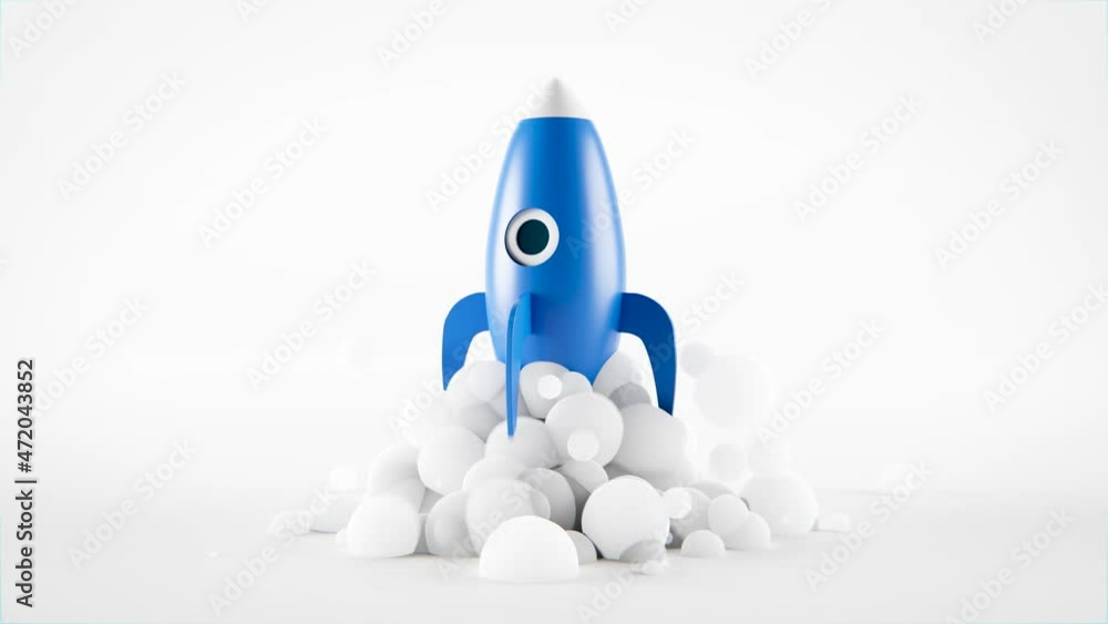 Raketenstart einer Comic 3D Rakete - Thema Start-Up, Booster oder Erfolg